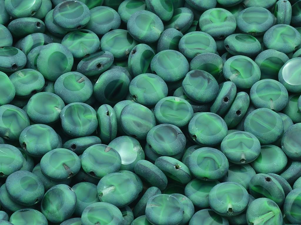 Table Cut Oval Beads, Malachite Green Matte (26507-84110), Glass, Czech Republic