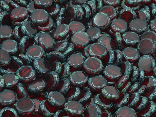 台面切割椭圆形珠子，透明红色染色，坚固（90090-86805），玻璃，捷克共和国