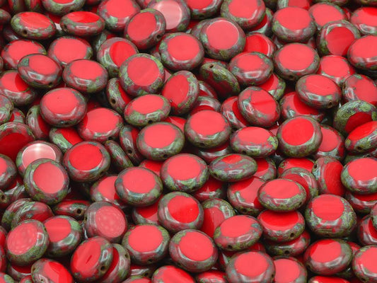 椭圆形台面切割珠，不透明红色石灰华（93200-86800），玻璃，捷克共和国