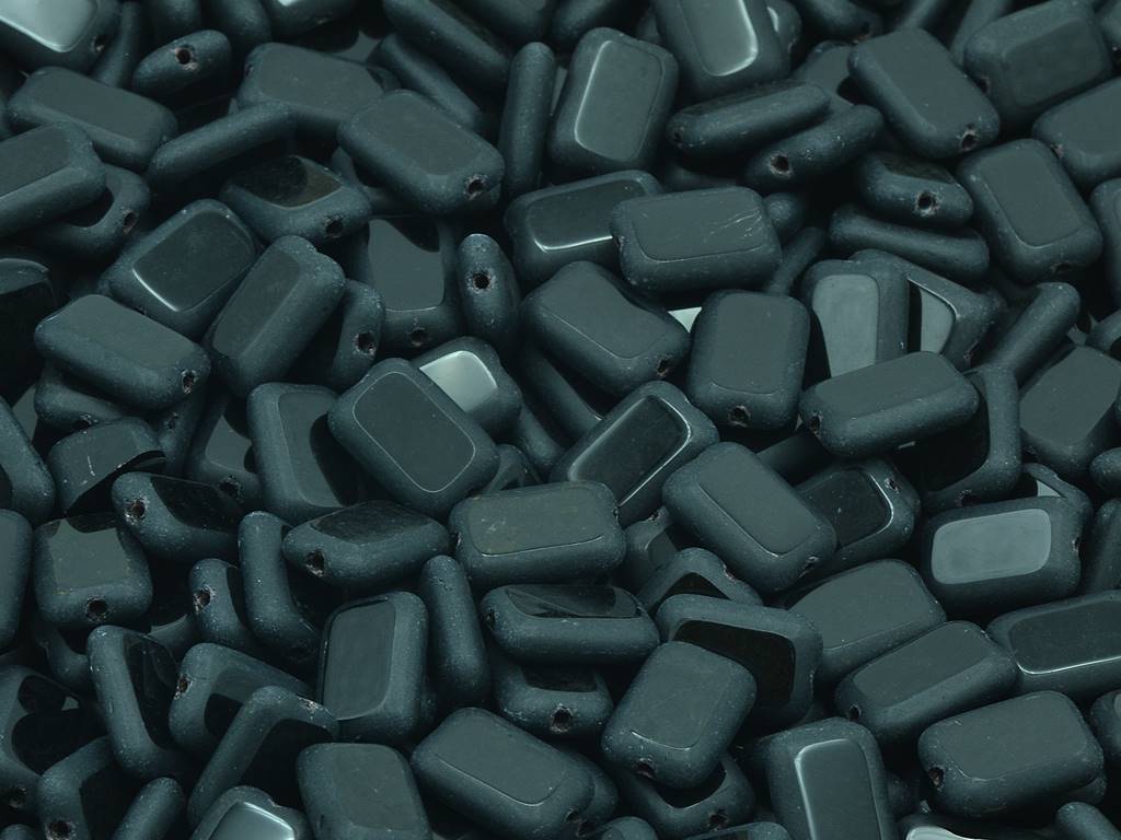 Table Cut Rounded Rectange Beads, Black Matte (23980-84110), Glass, Czech Republic