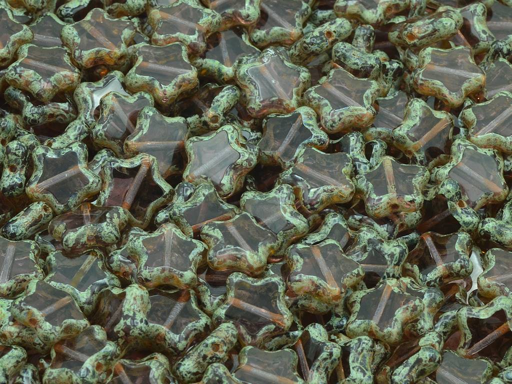 Table Cut Star Beads, Transparent Light Amethyst Travertin (20030-86800), Glass, Czech Republic