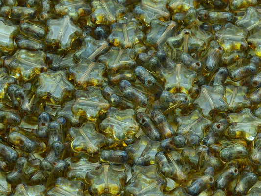 Table Cut Star Beads, Transparent Blue Travertin (30010-86800), Glass, Czech Republic