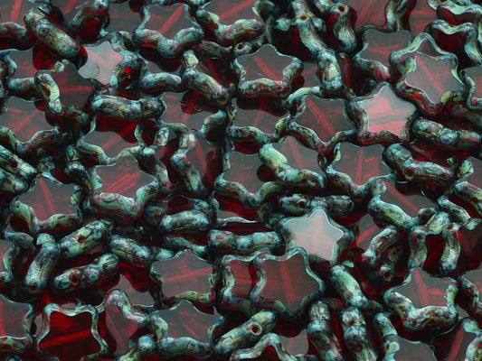 Table Cut Star Beads, Ruby Red Travertin (90080-86800), Glass, Czech Republic