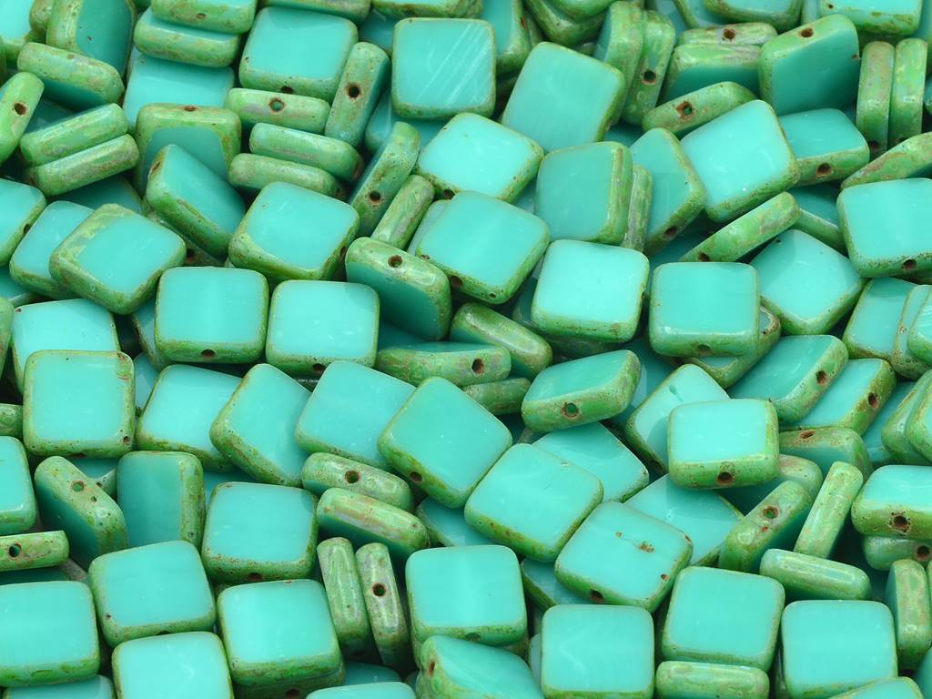 Table Cut Sqaure Beads, Turquoise Travertin (63130-86800), Glass, Czech Republic