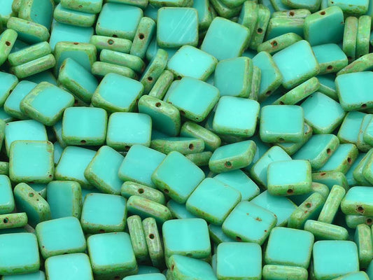テーブルカットスクエアビーズ、ターコイズトラバーチン（63130-86800）、ガラス、チェコ共和国