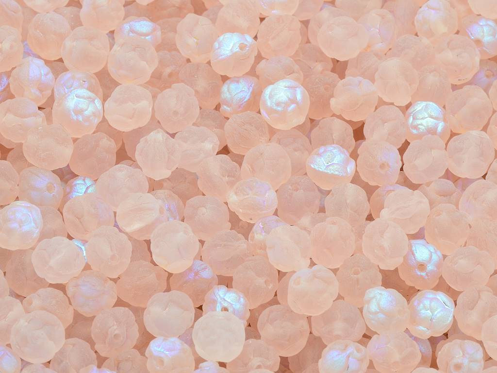 Rose Beads, Transparent Pink Matte Ab (70110-84110-28701), Glass, Czech Republic