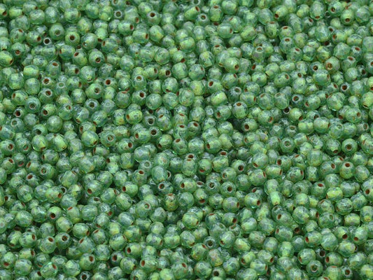 Faceted Round Fire Polished Beads, Transparent Aqua Travertin (60020-86800), Glass, Czech Republic