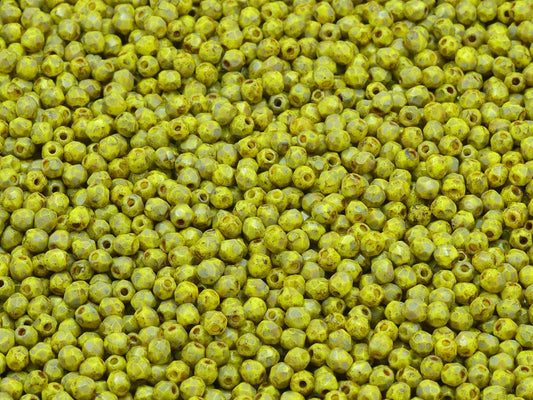 Faceted Round Fire Polished Beads, Yellow Travertin (83120-86800), Glass, Czech Republic