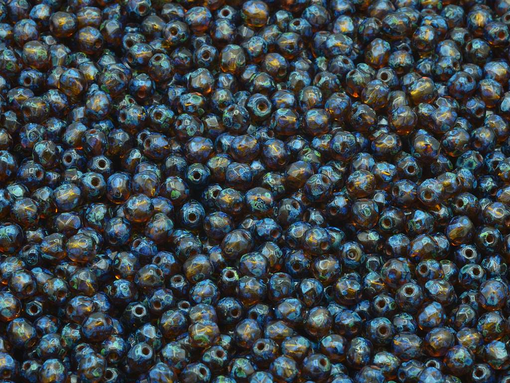 Faceted Round Fire Polished Beads, Transparent Orange Travertin (10080-86800), Glass, Czech Republic