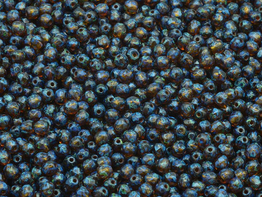 Faceted Round Fire Polished Beads, Transparent Orange Travertin (10080-86800), Glass, Czech Republic
