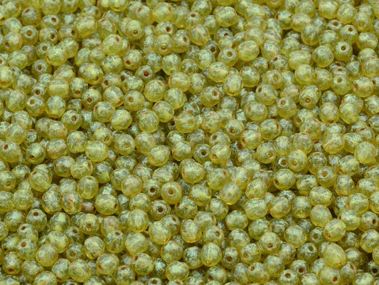 多面圆形火抛光珠，透明绿色石灰华（50200-86800），玻璃，捷克共和国