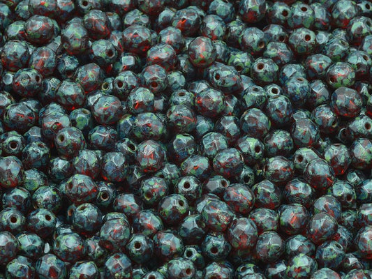Faceted Round Fire Polished Beads, Transparent Orange Travertin (90040-86800), Glass, Czech Republic