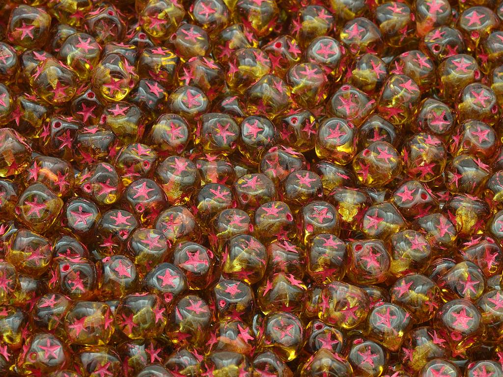 Cube Beads With Stars, Crystal Travertin Light Blue Lined (00030-86800-54308), Glass, Czech Republic