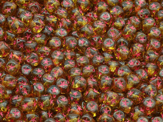 Cube Beads With Stars, Crystal Travertin Light Blue Lined (00030-86800-54308), Glass, Czech Republic