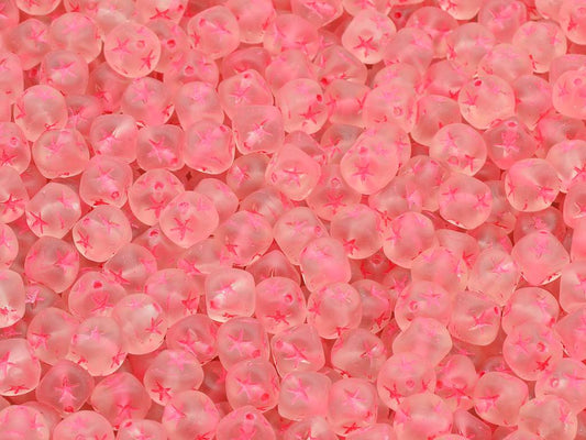 星付きキューブビーズ、透明ピンクマットライトブルーライン入り（70120-84110-54308）、ガラス、チェコ共和国