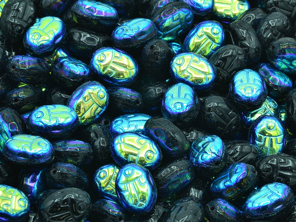 Bug Beads, Black Ab (23980-28701), Glass, Czech Republic