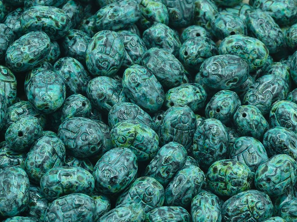 Bug Beads, Black Travertin Light Turquoise (23980-86800-34309), Glass, Czech Republic