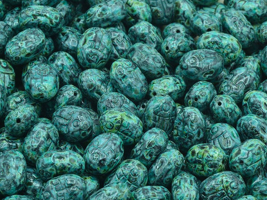 Bug Beads, Black Travertin Light Turquoise (23980-86800-34309), Glass, Czech Republic