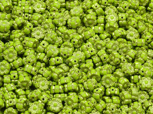 Flower Beads, Opaque Green Gold Lined (53400-54202), Glass, Czech Republic