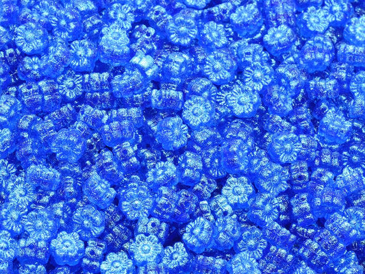 フラワービーズ、透明アクア 12504 (60310-12504)、ガラス、チェコ共和国