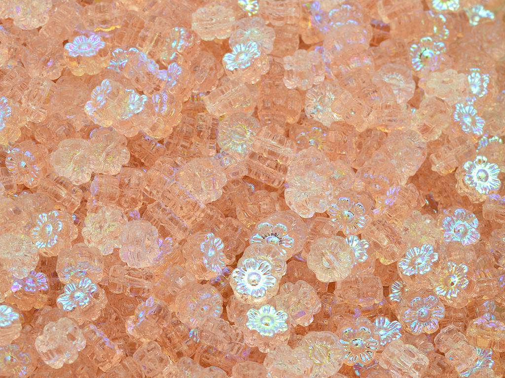 Flower Beads, Transparent Pink Ab (70110-28701), Glass, Czech Republic