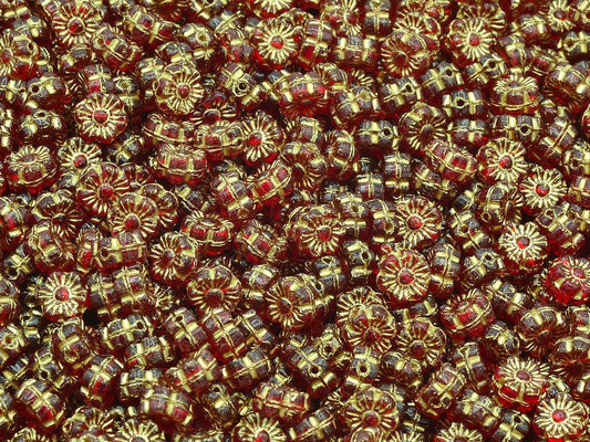 Flower Beads, Ruby Red Gold Lined (90080-54202), Glass, Czech Republic