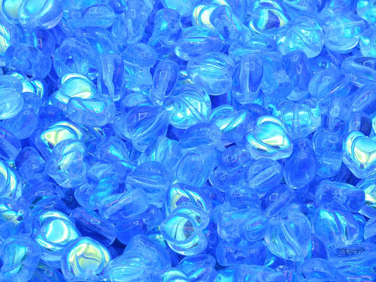 Heart Bud Beads, Transparent Blue Ab (30020-28701), Glass, Czech Republic