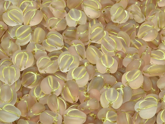 Heart Bud Beads, Transparent Pink Matte Gold Lined (70120-84110-54202), Glass, Czech Republic