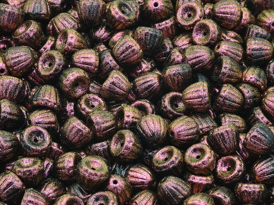 Flower Cupola Beads, Black Bronze Red (23980-12502), Glass, Czech Republic