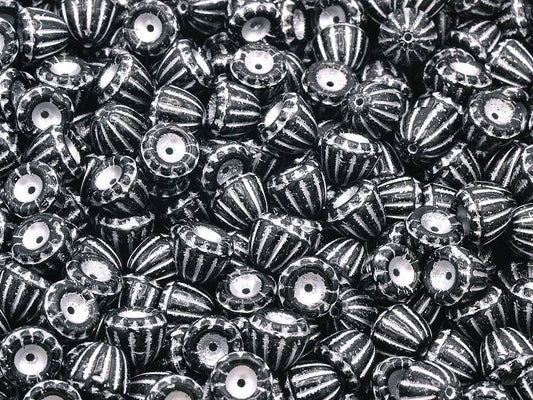 Flower Cupola Beads, Black Silver Lined (23980-54201), Glass, Czech Republic