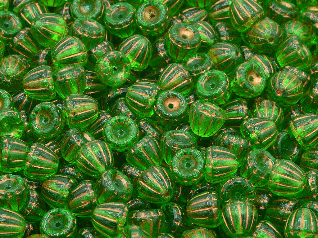 Flower Cupola Beads, Transparent Green Copper Lined (50020-54307), Glass, Czech Republic
