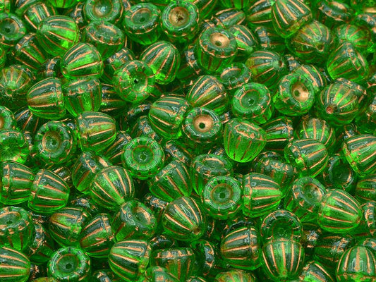 Flower Cupola Beads, Transparent Green Copper Lined (50020-54307), Glass, Czech Republic