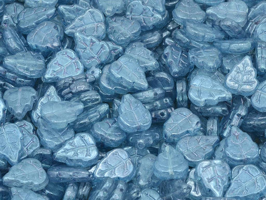 Pressed Beads Leaves, Crystal Luster Blue Full Coated (00030-14464), Glass, Czech Republic