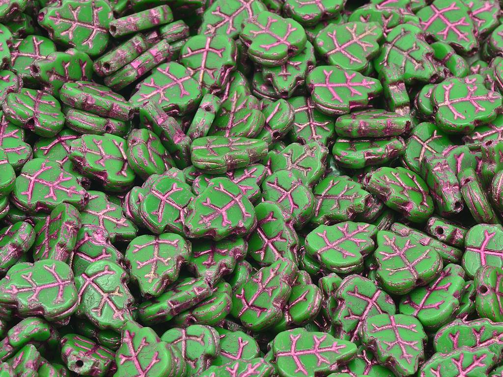 Pressed Beads Leaves, Opaque Green 54570 (53330-54570), Glass, Czech Republic