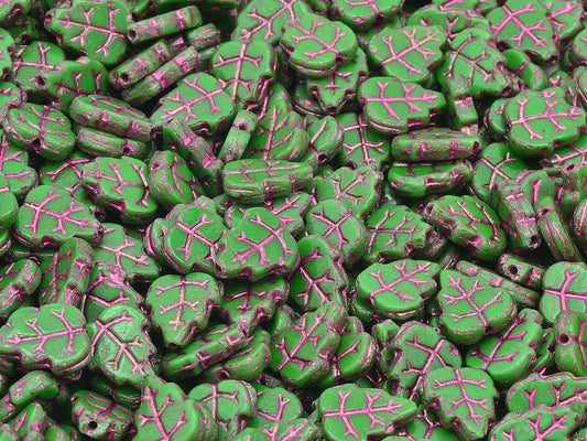 Pressed Beads Leaves, Opaque Green 54570 (53330-54570), Glass, Czech Republic