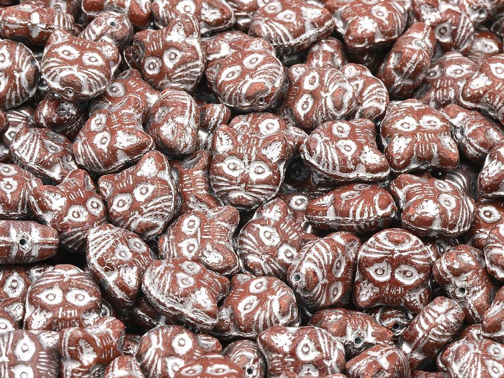 Cat Head Muzzle Beads, Opaque Brown Silver Lined (13600-54201), Glass, Czech Republic