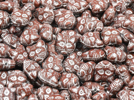 Cat Head Muzzle Beads, Opaque Brown Silver Lined (13600-54201), Glass, Czech Republic