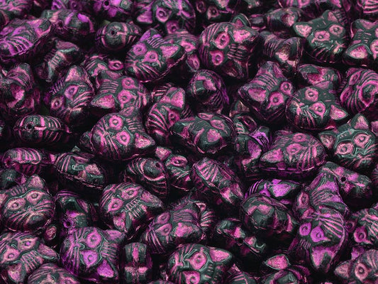 Cat Head Muzzle Beads, Black 54570 (23980-54570), Glass, Czech Republic