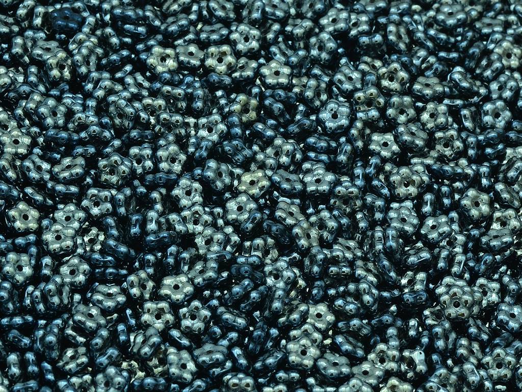 Forget Me Not Flower Beads, Black Blue Hematite (23980-23500), Glass, Czech Republic