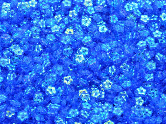 Forget Me Not Flower Beads, Cobalt Ab (30050-28701), Glass, Czech Republic