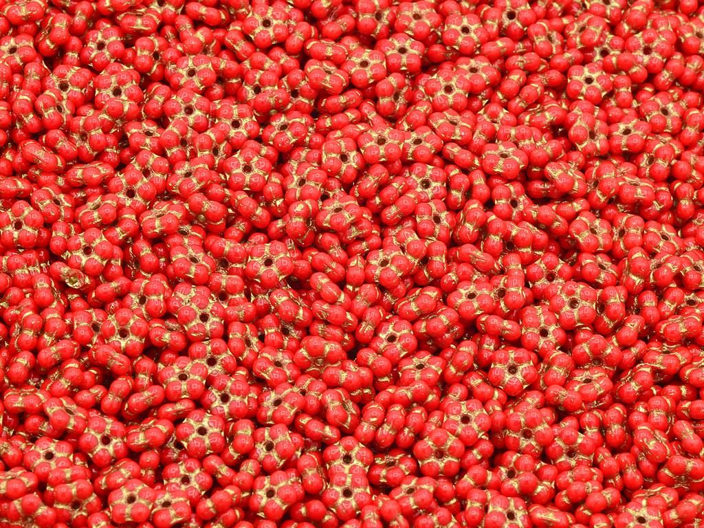 Forget Me Not Flower Beads, Red Gold Lined (93190-54202), Glass, Czech Republic