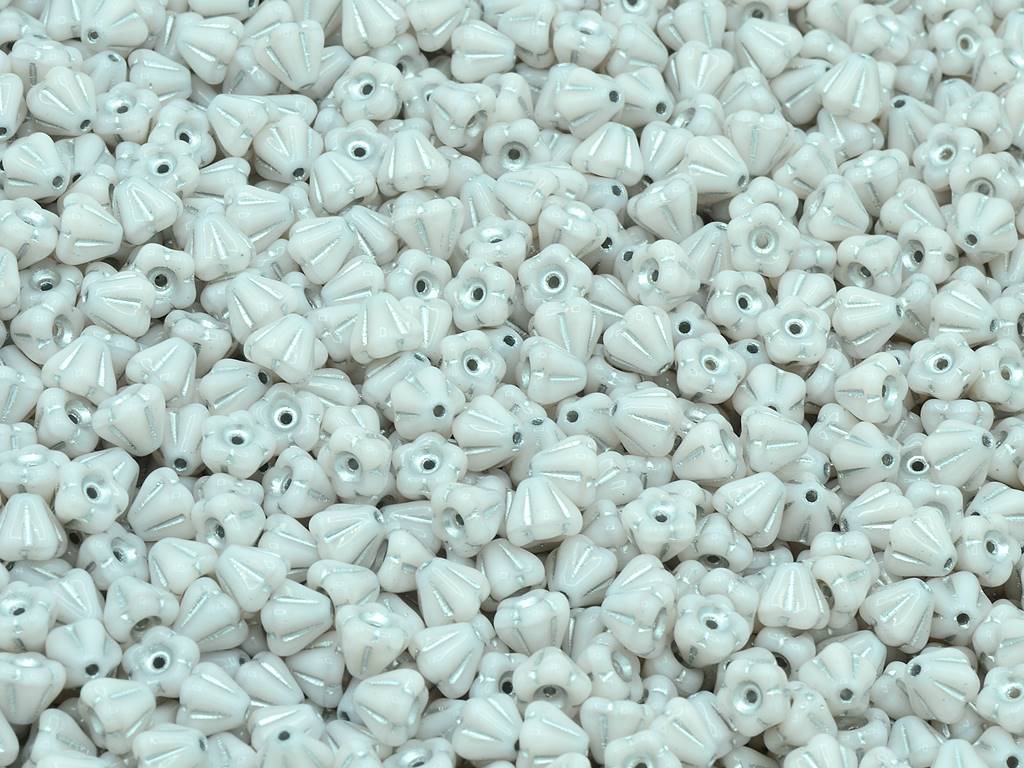 Bell Flower Beads, Opaque Pink Silver Lined (74000-54201), Glass, Czech Republic