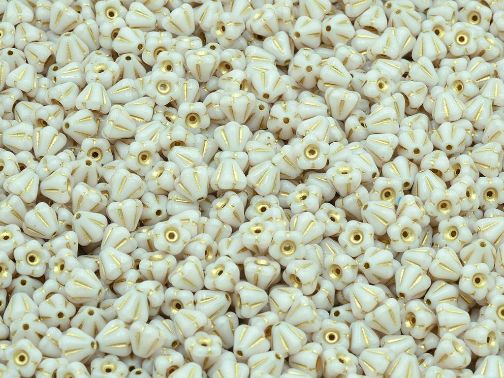 Bell Flower Beads, Opaque Pink Gold Lined (74000-54202), Glass, Czech Republic