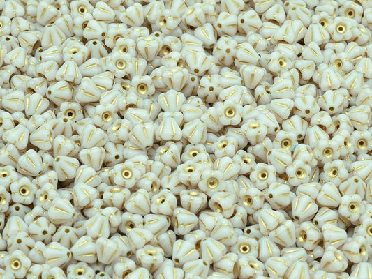 Bell Flower Beads, Opaque Pink Gold Lined (74000-54202), Glass, Czech Republic