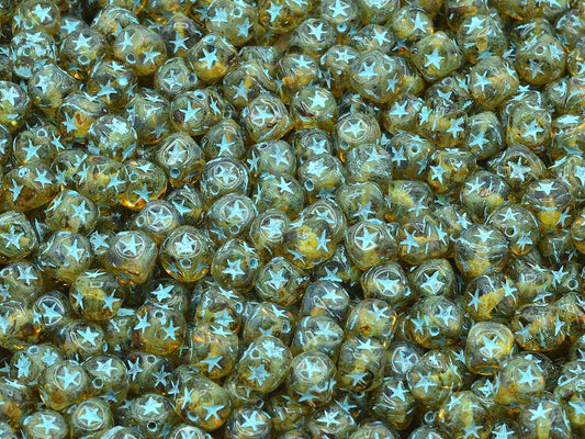 星付きキューブビーズ、クリスタルトラバーチンブルーライン（00030-96816）、ガラス、チェコ共和国