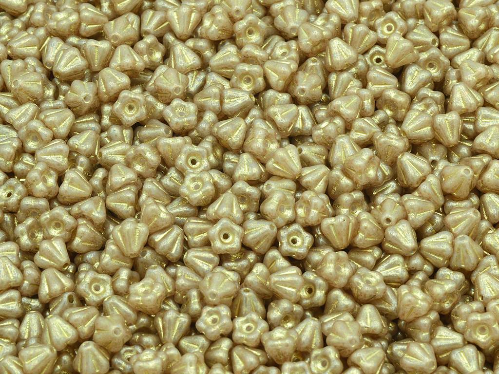 Bell Flower Beads, Chalk White Gold Lined Pink Beige (03000-54302-34303), Glass, Czech Republic