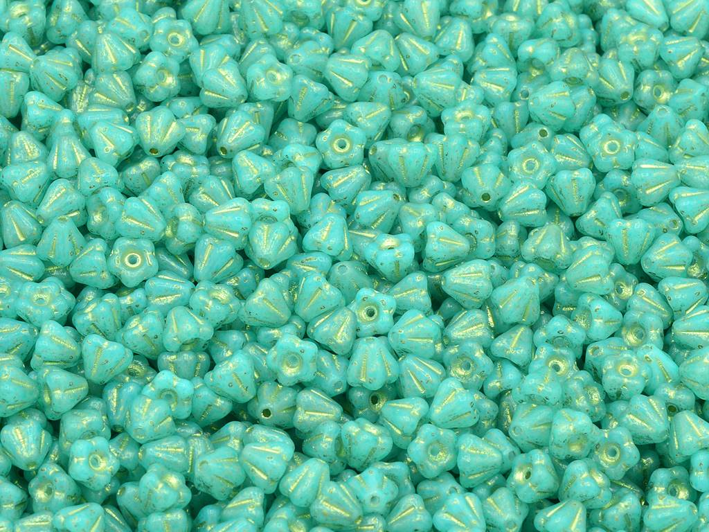 ベルフラワービーズ、チョークホワイトゴールドライン、ライトターコイズ（03000-54302-34309）、ガラス、チェコ共和国