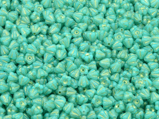 ベルフラワービーズ、チョークホワイトゴールドライン、ライトターコイズ（03000-54302-34309）、ガラス、チェコ共和国