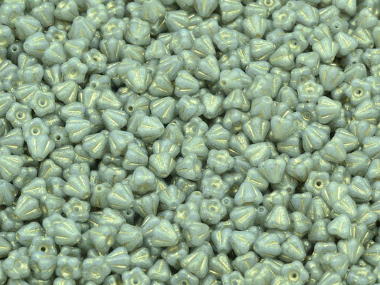 Bell Flower Beads, Chalk White Gold Lined Light Gray (03000-54302-34311), Glass, Czech Republic
