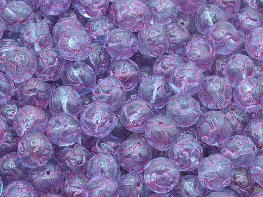 Round Rose Beads, Crystal Pink Lined Light Blue (00030-43807-34307), Glass, Czech Republic